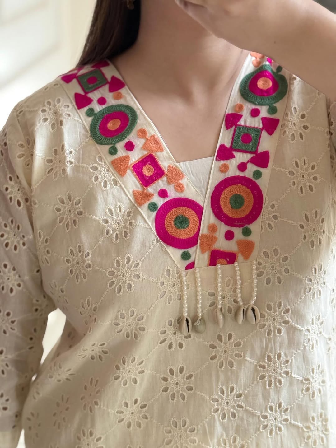 Premium cotton schiffli cord set