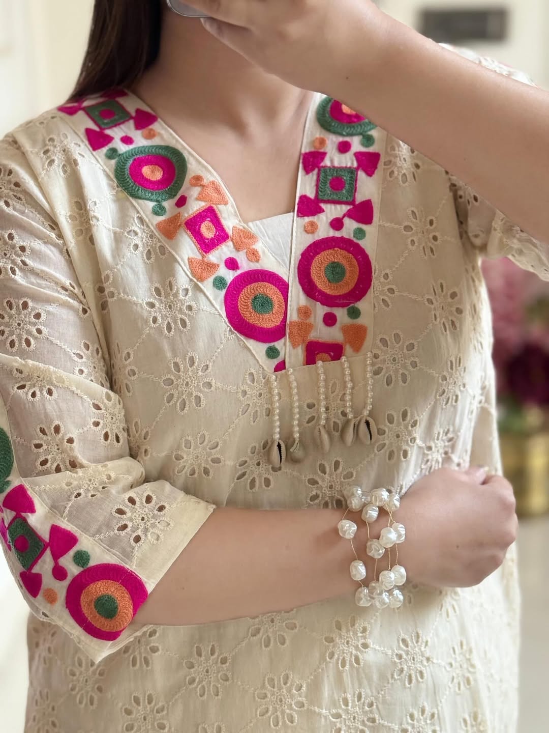 Premium cotton schiffli cord set