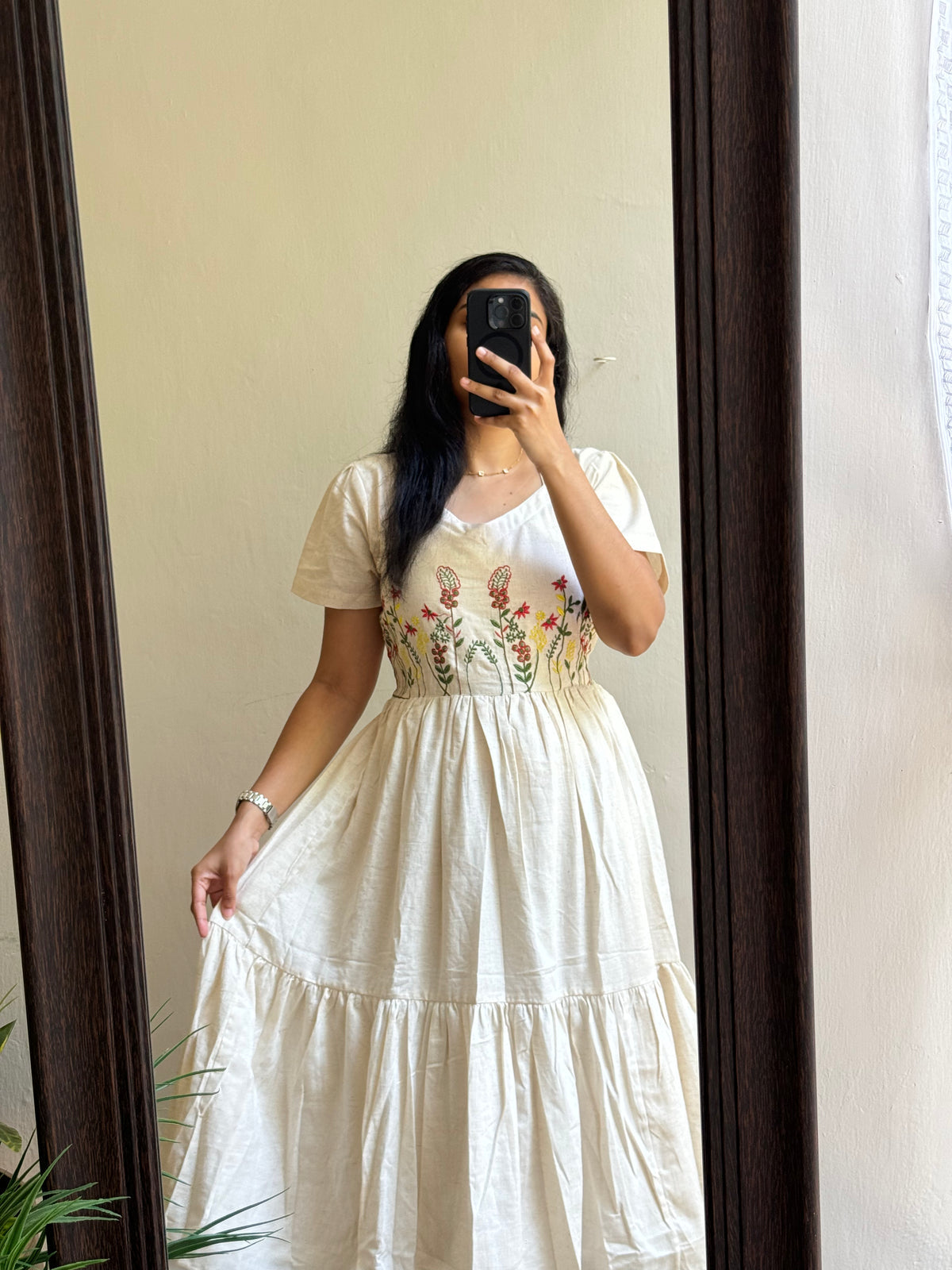 Leche Beautiful khadi dress with small floral embroidery Dress