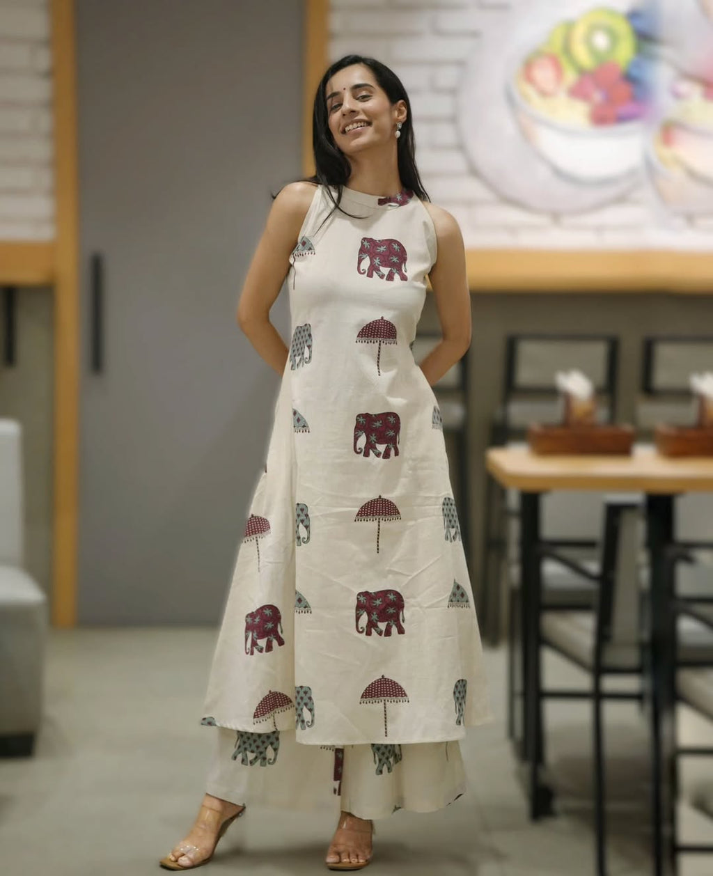 Elephant March/Floral Melody Cotton Co-ord Set