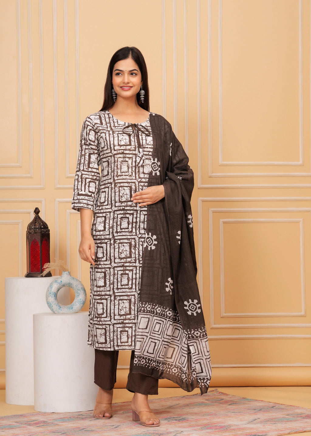 Sequence Hand Work Cotton Suit Set With Printed Dupatta