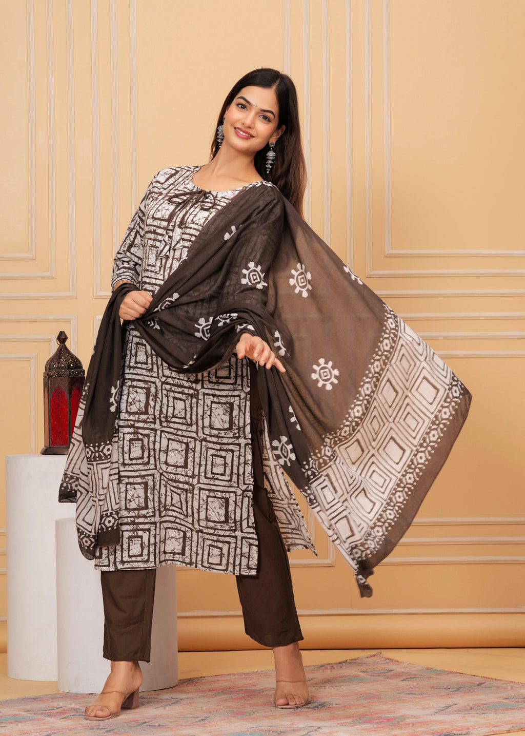 Sequence Hand Work Cotton Suit Set With Printed Dupatta