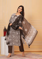 Sequence Hand Work Cotton Suit Set With Printed Dupatta