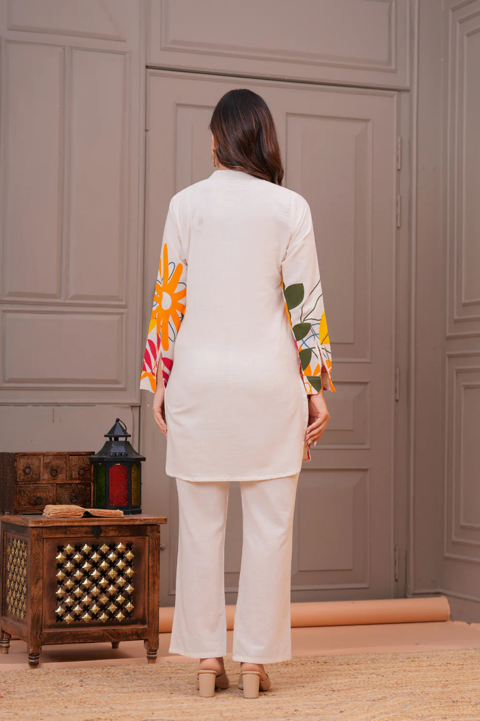 Off White Printed Cotton Flex Co-Ord Set