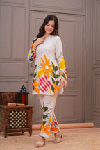 Off White Printed Cotton Flex Co-Ord Set