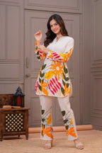 Off White Printed Cotton Flex Co-Ord Set