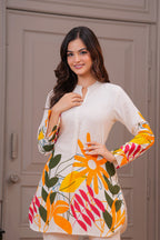 Off White Printed Cotton Flex Co-Ord Set