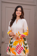 Off White Printed Cotton Flex Co-Ord Set