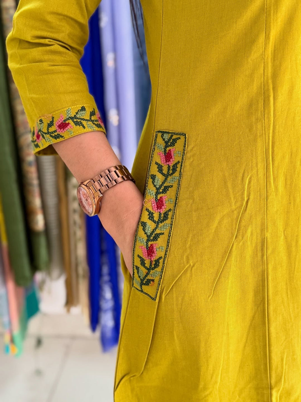Elegant Mustard Yellow Embroidered Kurta Pant Set for Women