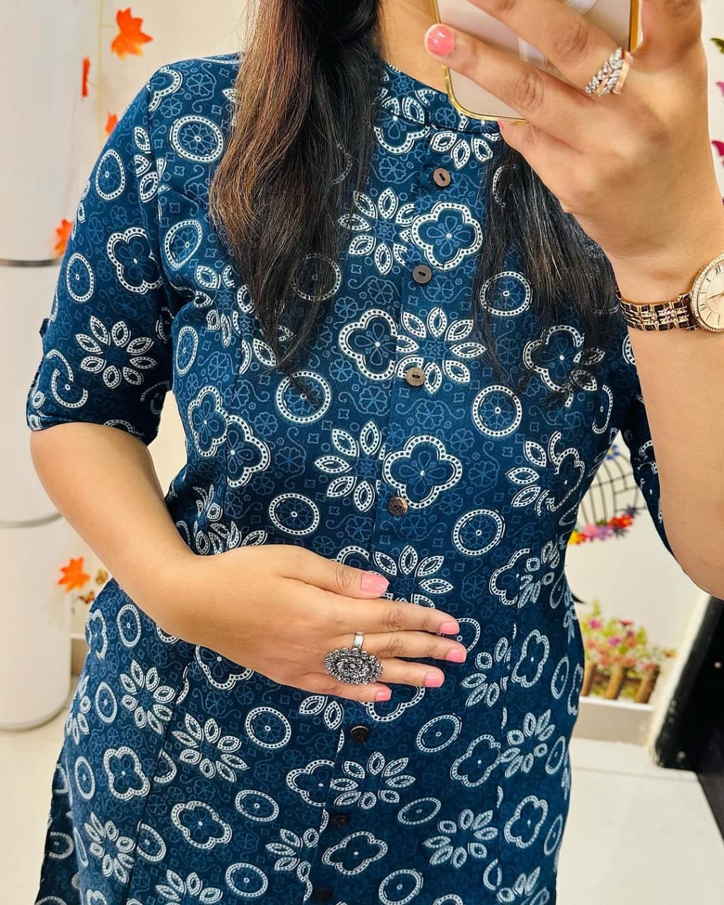 Women cotton indigo print co-ord set