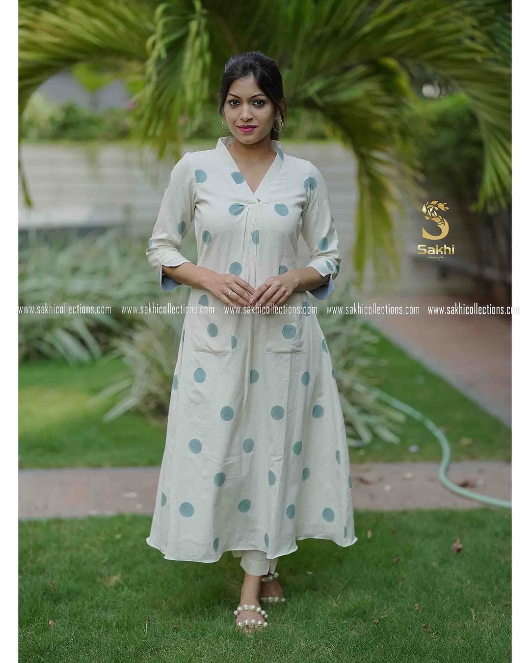 Women polkadot printed aline kurta pant set