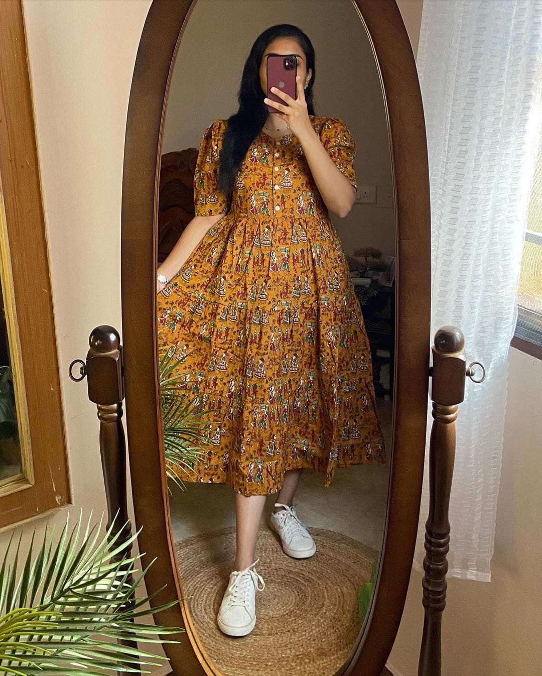 Women cotton traditional printed middy Gown
