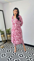 Soft Office Yellow and dark pink Cotton Kurta Pant Set