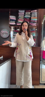 White Cotton Shirt With Beige Jute Linen Jacket Co-ord Set
