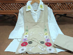 White Cotton Shirt With Beige Jute Linen Jacket Co-ord Set