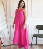 Pink embroidery sleeveless kurta pant set