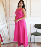 Pink embroidery sleeveless kurta pant set
