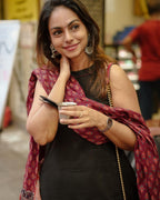 CLASSY HANDLOOM A LINE KURTI PANT DUPATTA WITH BOTH SIDES POCKETS