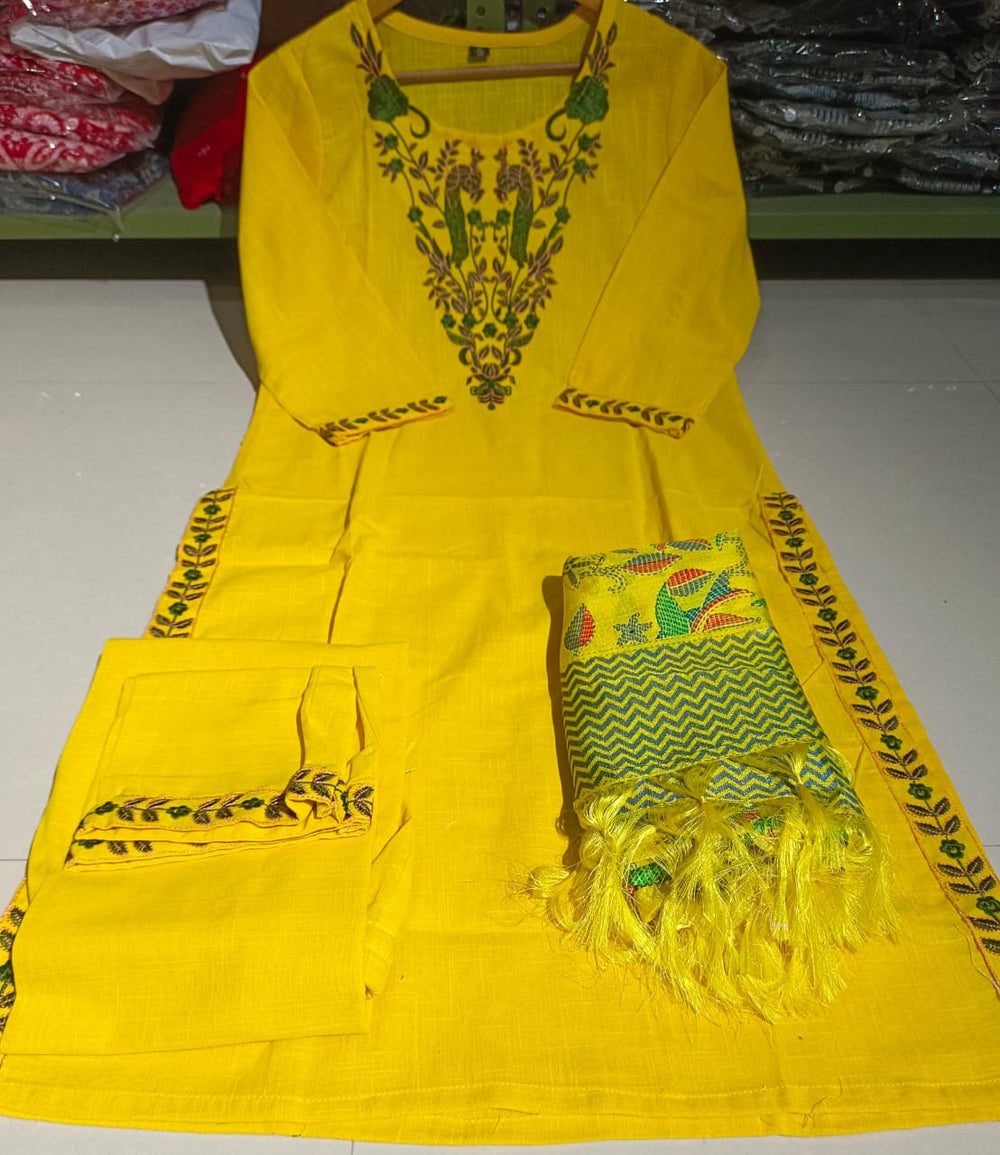 Embroidered Kurta Pant With Madhubani Dupatta Set
