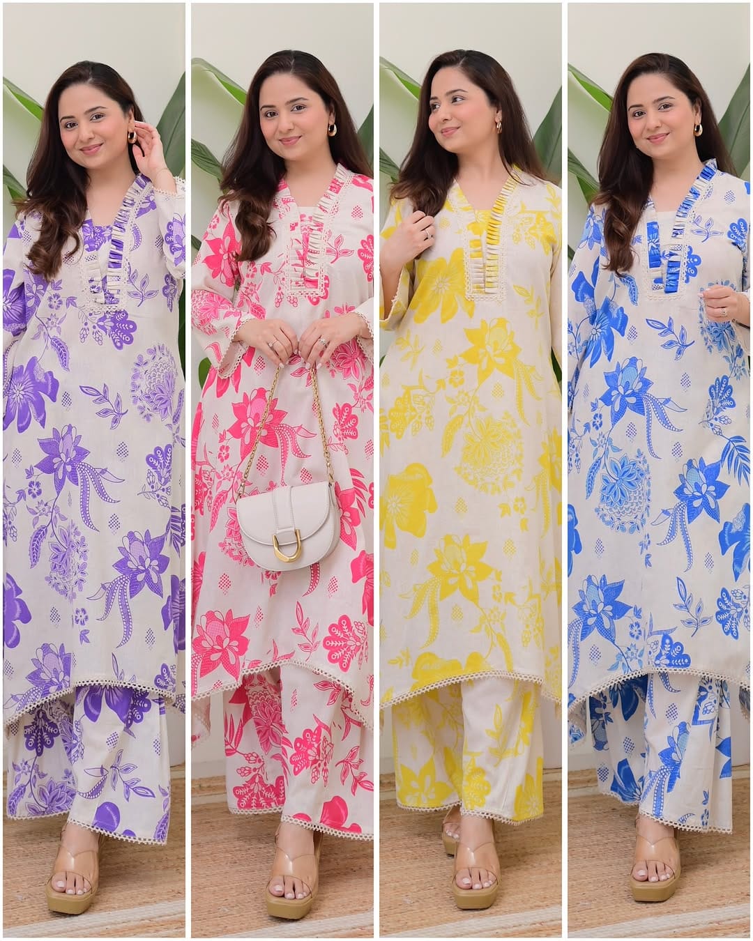 Beautiful Pink Floral Printed Aline Cotton Co-Ord Set