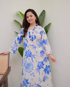 Beautiful Blue Floral Printed Aline Cotton Co-ords