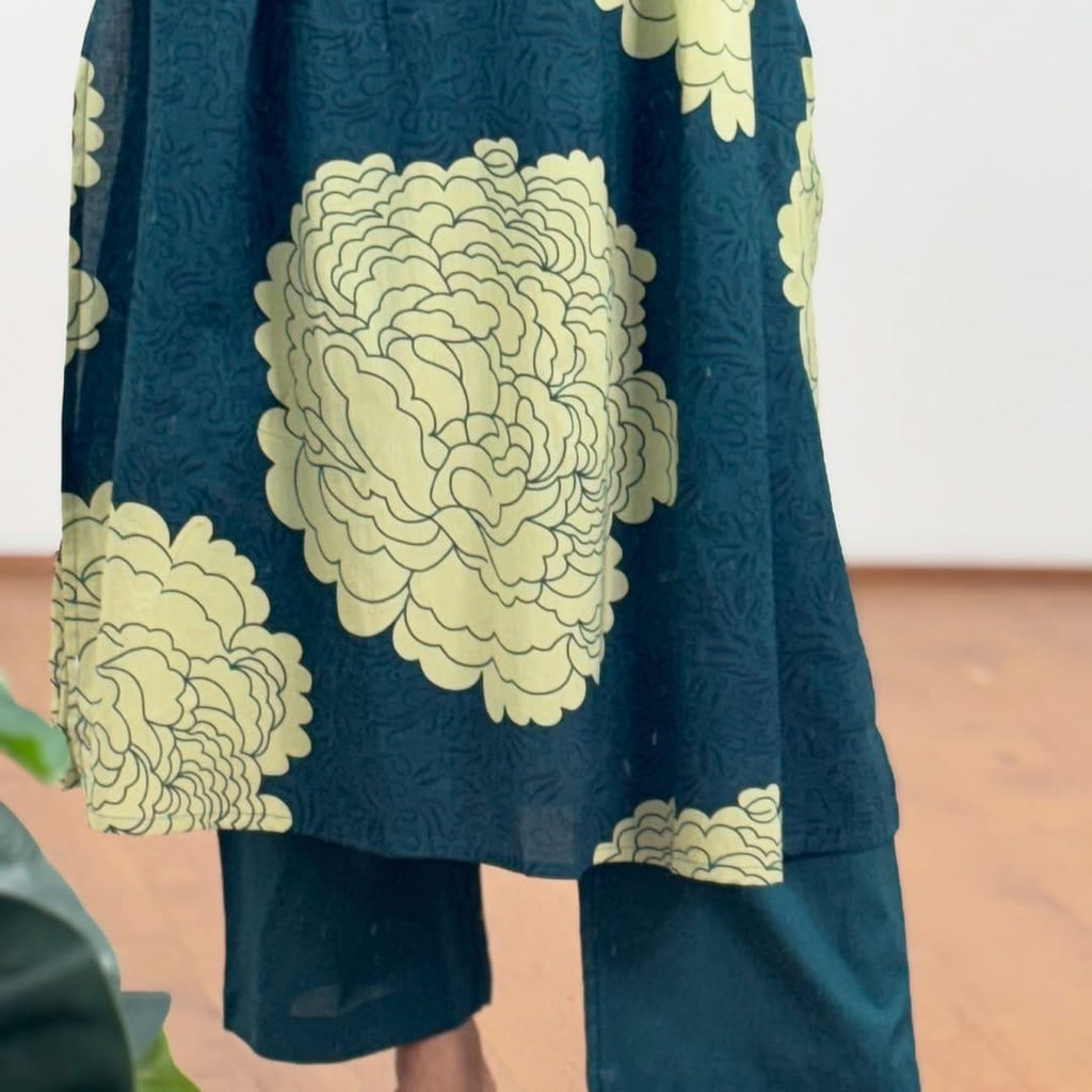 Beautiful Green Floral Pintex Work Kurti With Pant