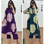 Beautiful Purple Floral Pintex Work Kurti With Pant