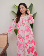 Beautiful Pink Floral Printed Aline Cotton Co-Ord Set