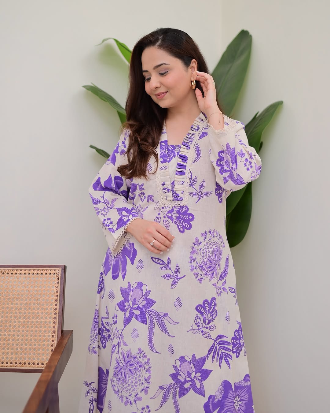 Beautiful Lavender Floral Printed Aline Cotton Co-ords