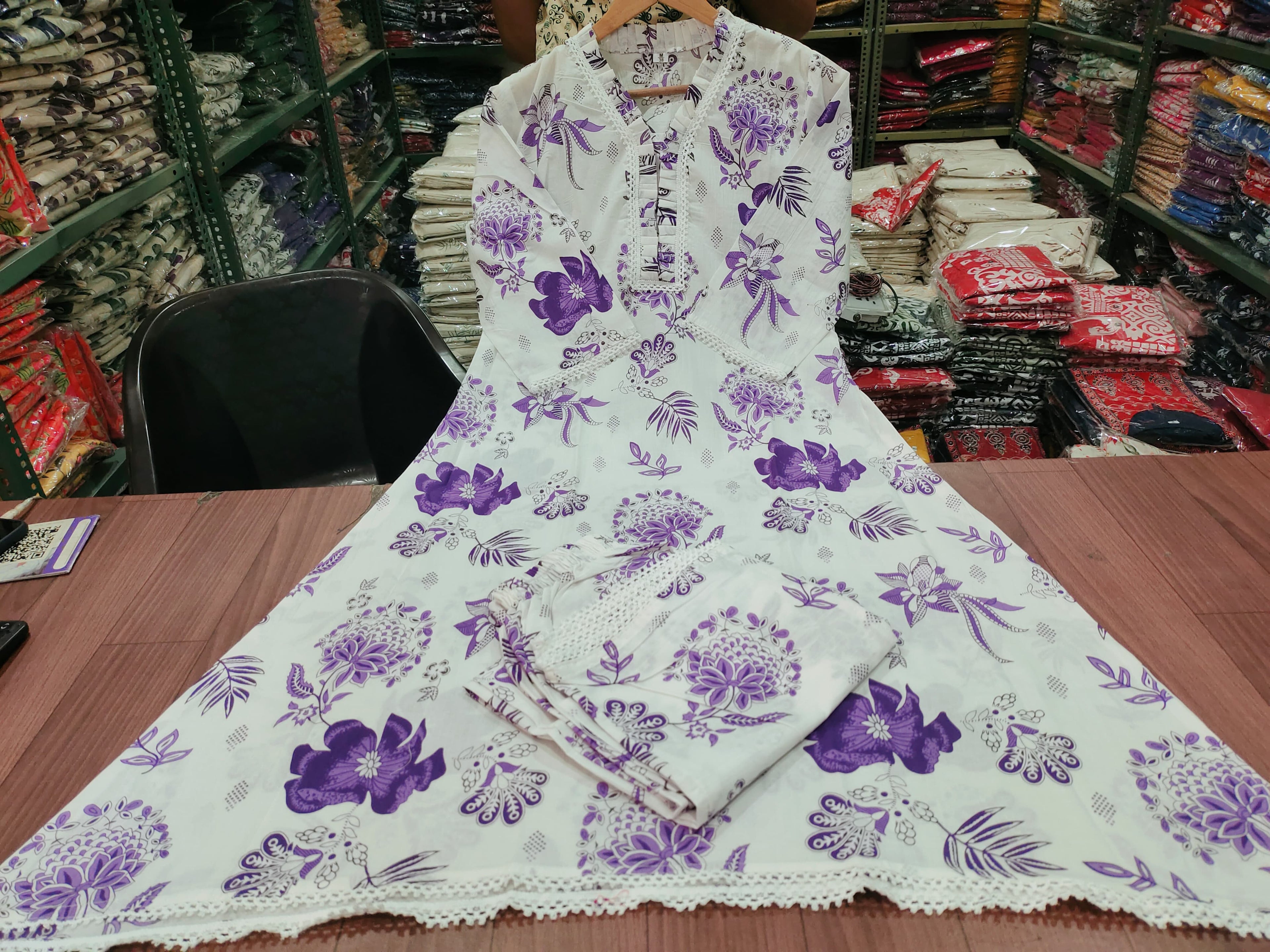 Beautiful Lavender Floral Printed Aline Cotton Co-ords