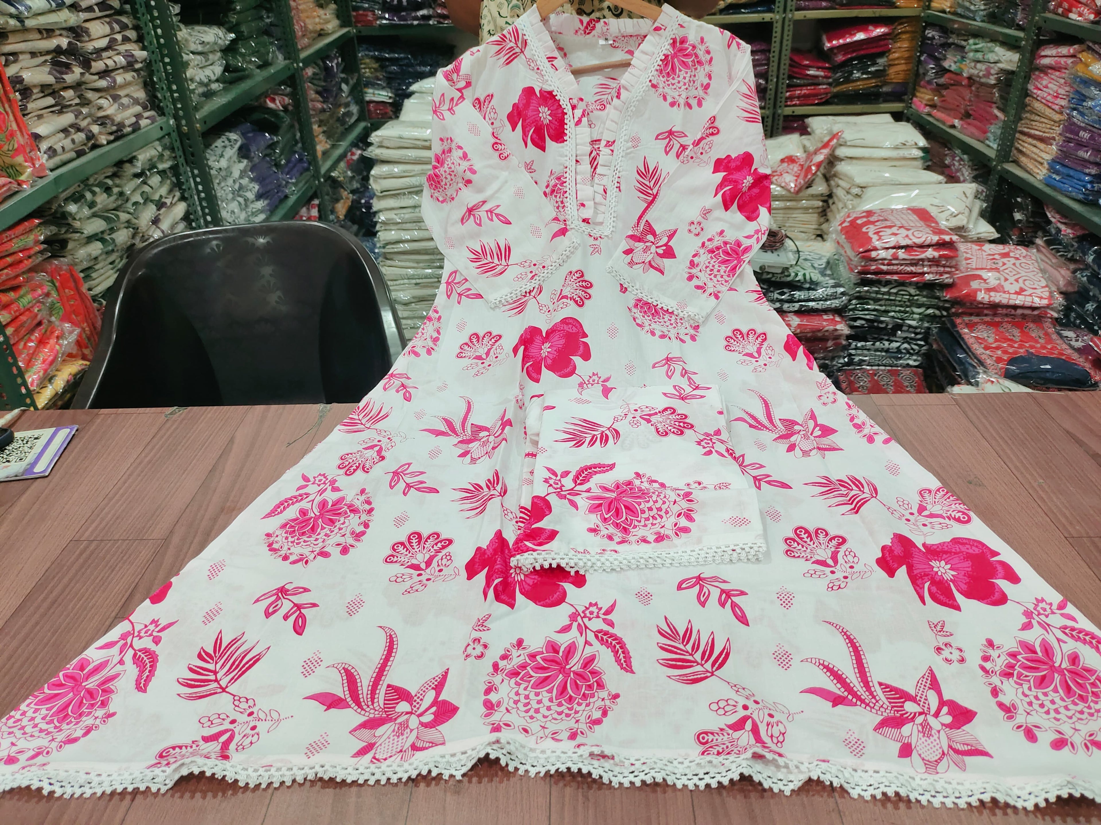 Beautiful Pink Floral Printed Aline Cotton Co-Ord Set