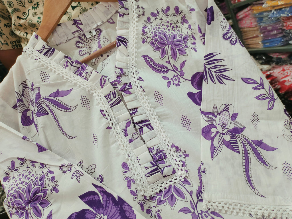 Beautiful Lavender Floral Printed Aline Cotton Co-ords