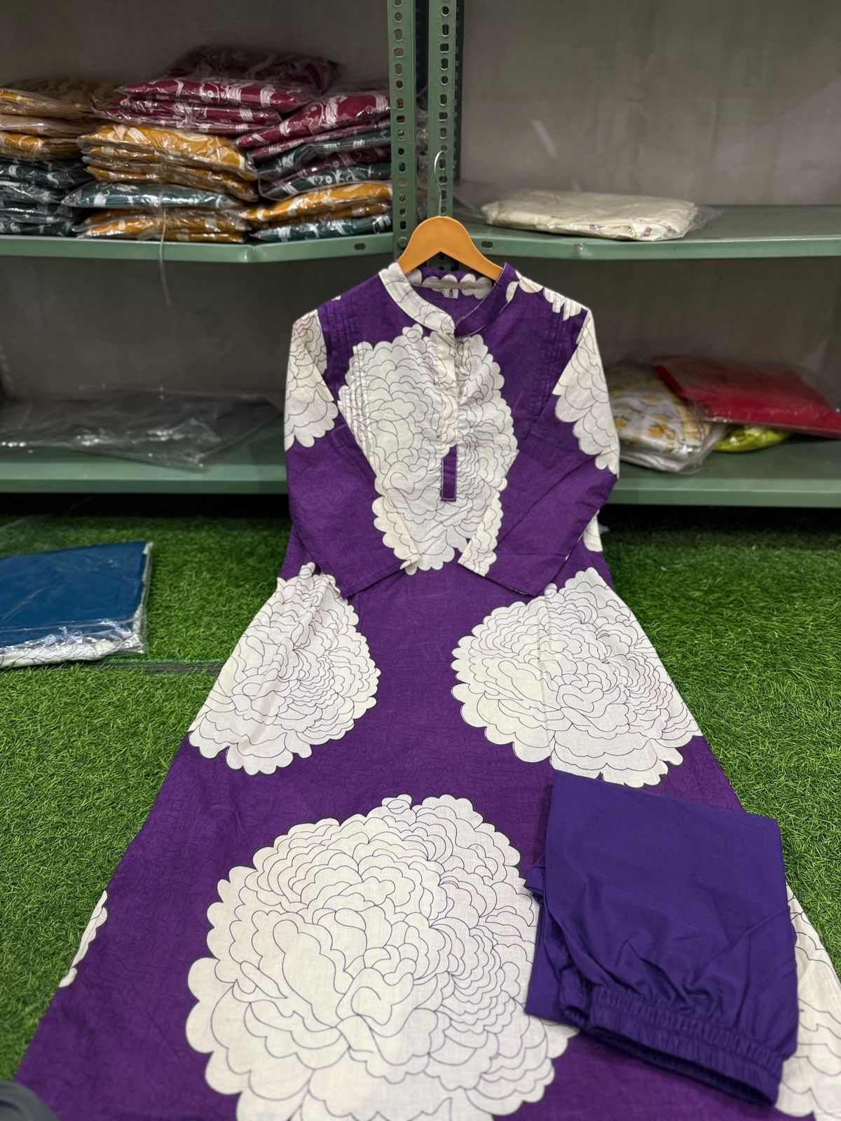 Beautiful Purple Floral Pintex Work Kurti With Pant