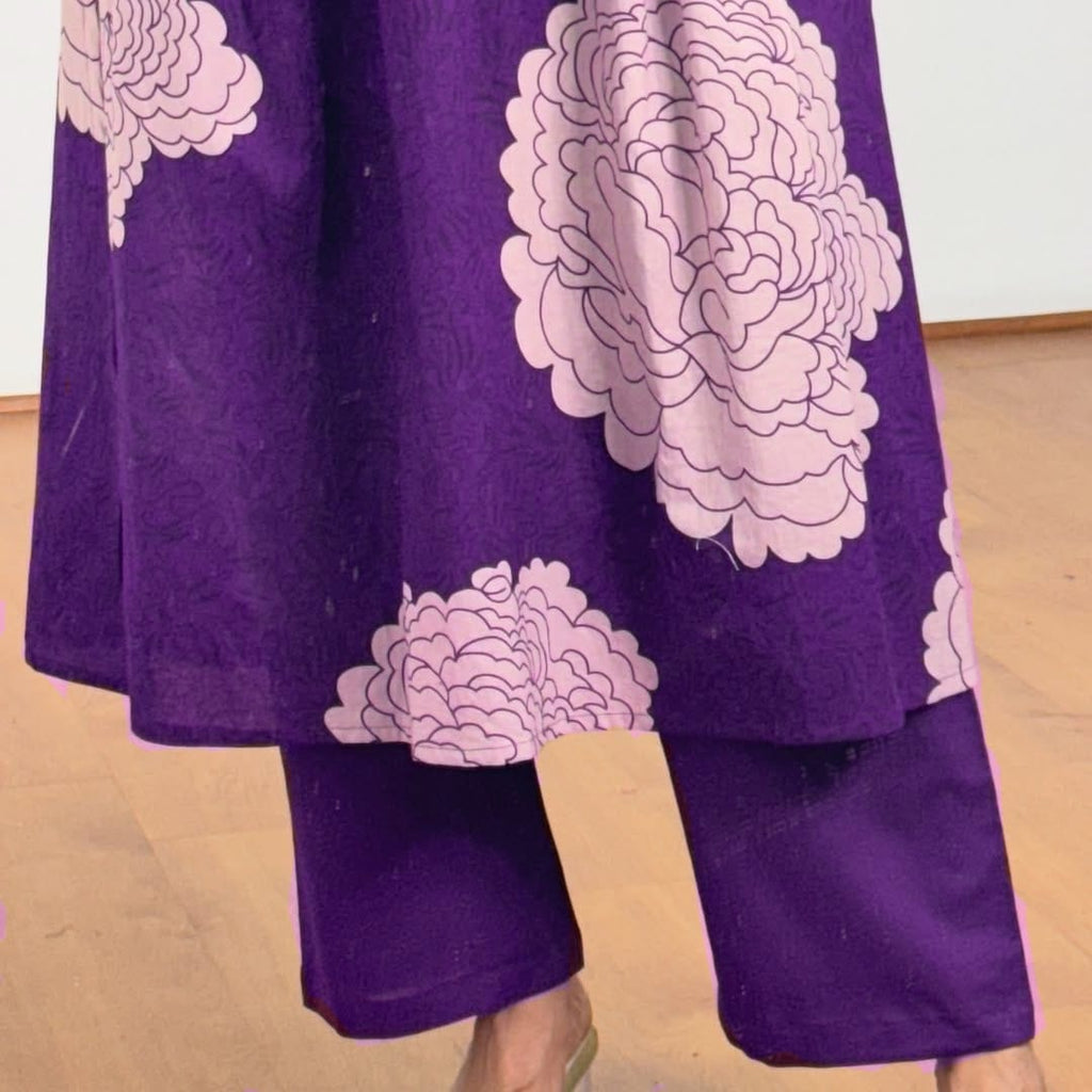 Beautiful Purple Floral Pintex Work Kurti With Pant