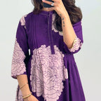 Beautiful Purple Floral Pintex Work Kurti With Pant