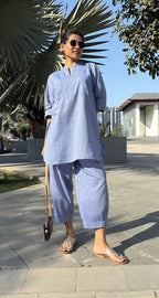 Neha English Blue Relaxed Cotton Fit Co-ord Set