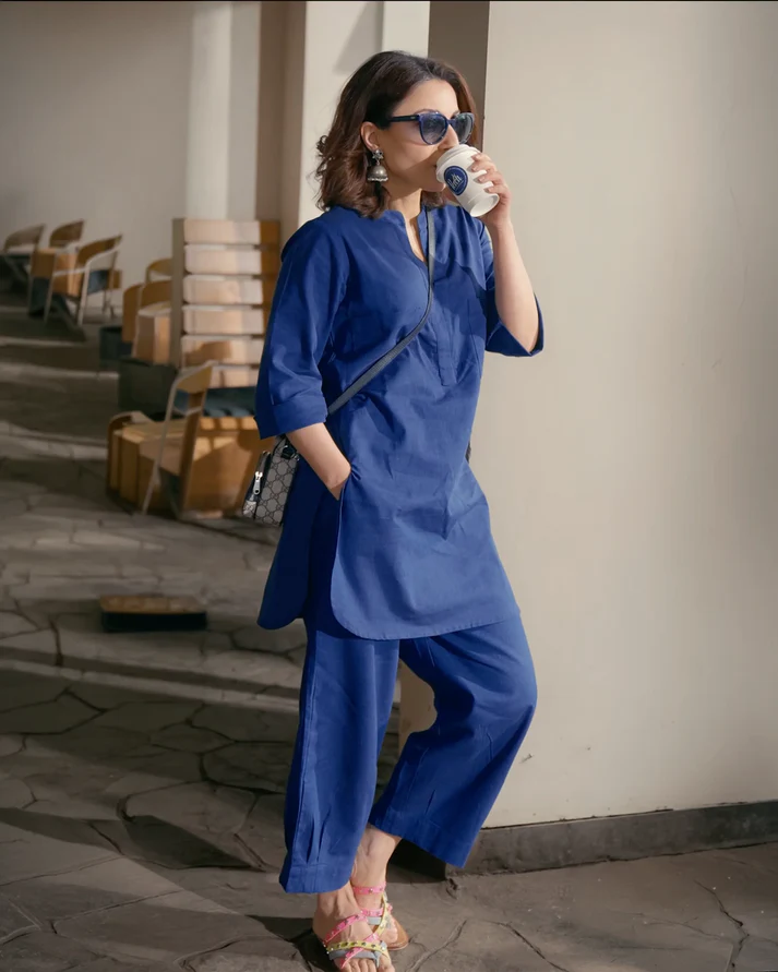 Neha Royal Blue Relaxed Cotton Fit Co-ord Set