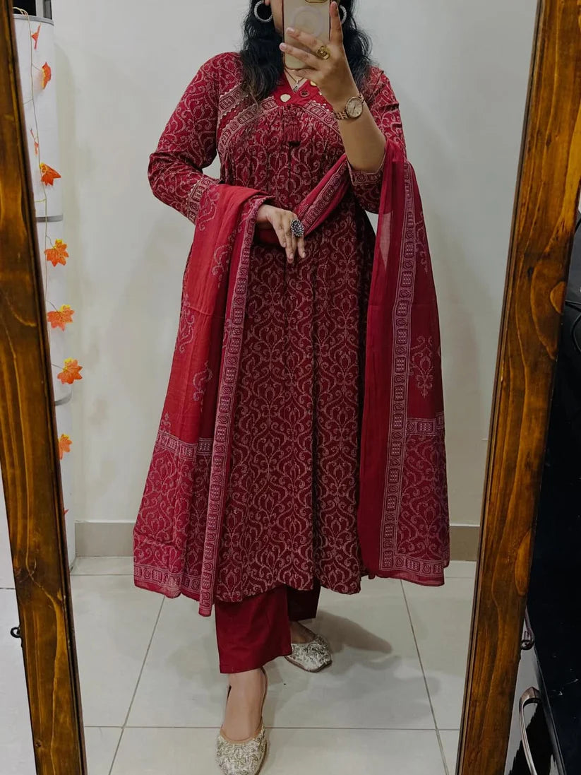 Anarkali kurta pant or dupatta set with original mirror work