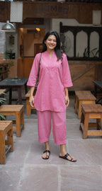 Neha Light Pink Relaxed Cotton Fit Co-ord Set
