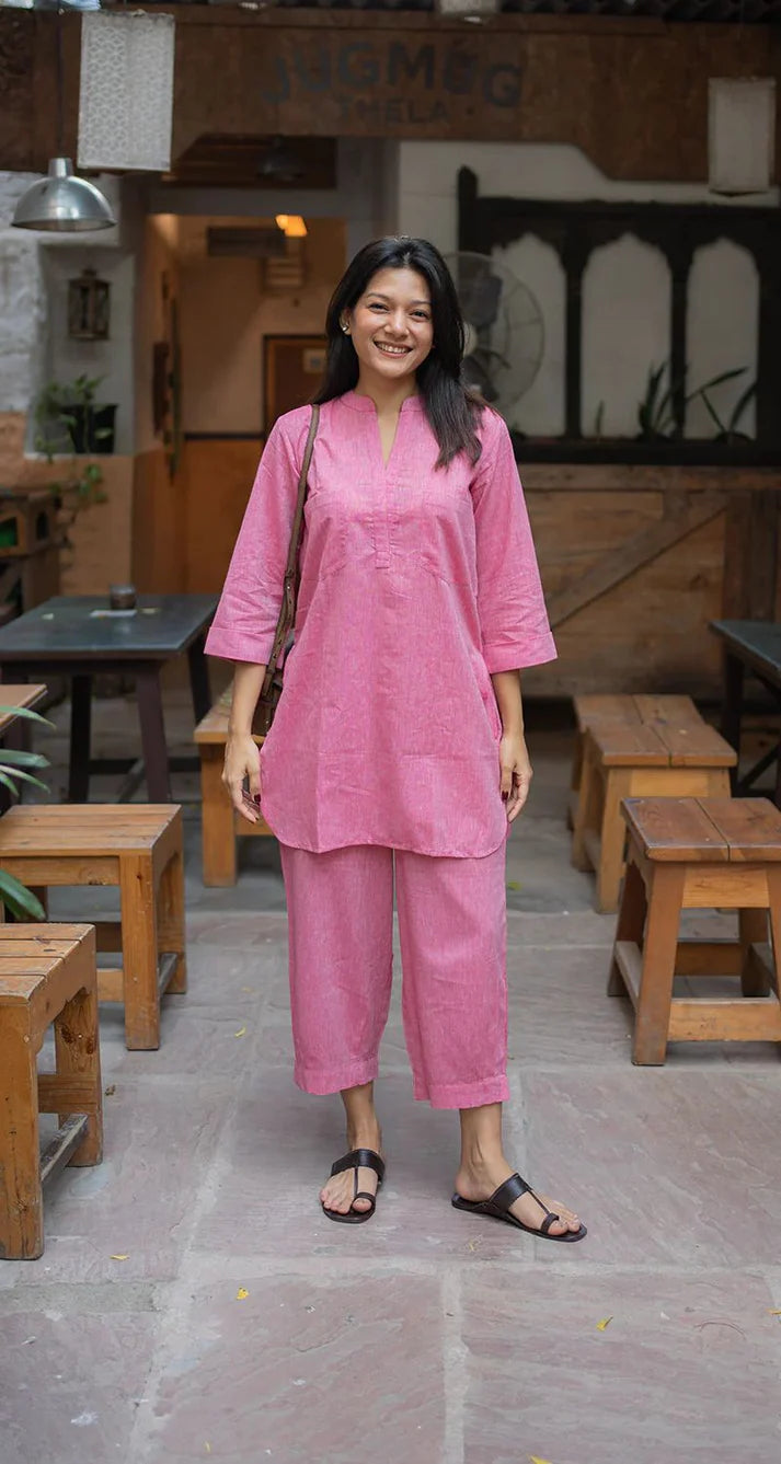 Neha Light Pink Relaxed Cotton Fit Co-ord Set