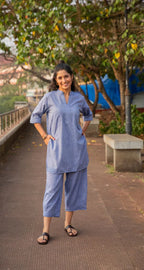 Neha English Blue Relaxed Cotton Fit Co-ord Set