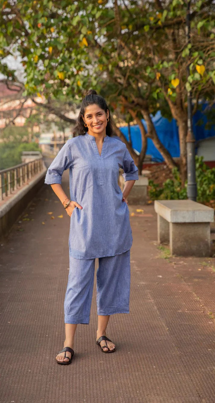Neha English Blue Relaxed Cotton Fit Co-ord Set