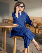 Neha Royal Blue Relaxed Cotton Fit Co-ord Set