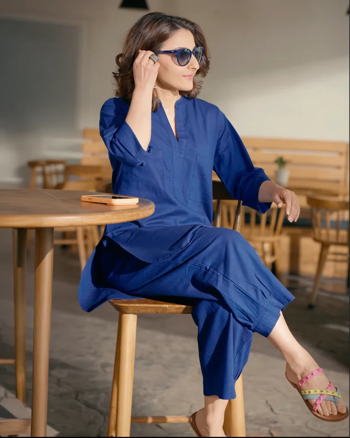 Neha Royal Blue Relaxed Cotton Fit Co-ord Set