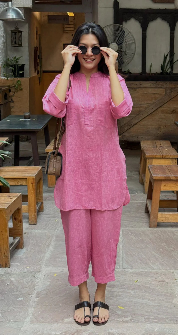 Neha Light Pink Relaxed Cotton Fit Co-ord Set