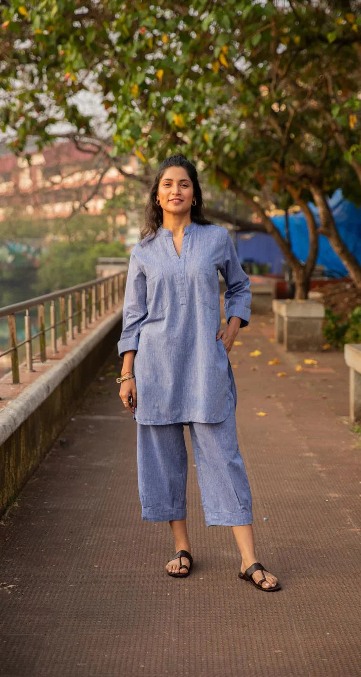 Neha English Blue Relaxed Cotton Fit Co-ord Set