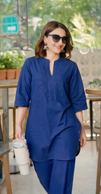Neha Royal Blue Relaxed Cotton Fit Co-ord Set