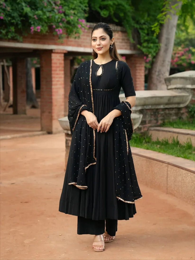 Kaajal mohini black Anarkali Set with Dupatta