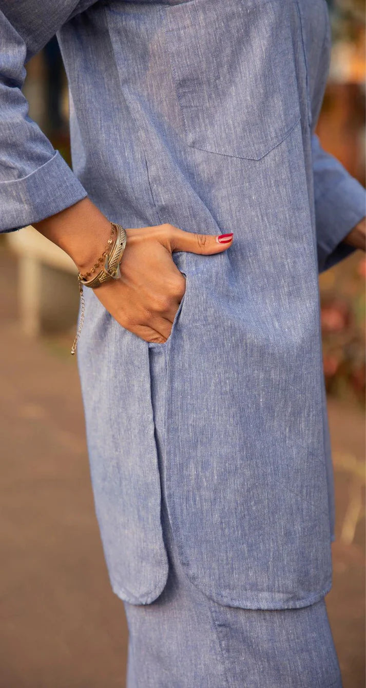 Neha English Blue Relaxed Cotton Fit Co-ord Set