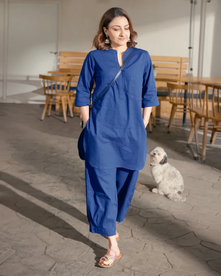 Neha Royal Blue Relaxed Cotton Fit Co-ord Set